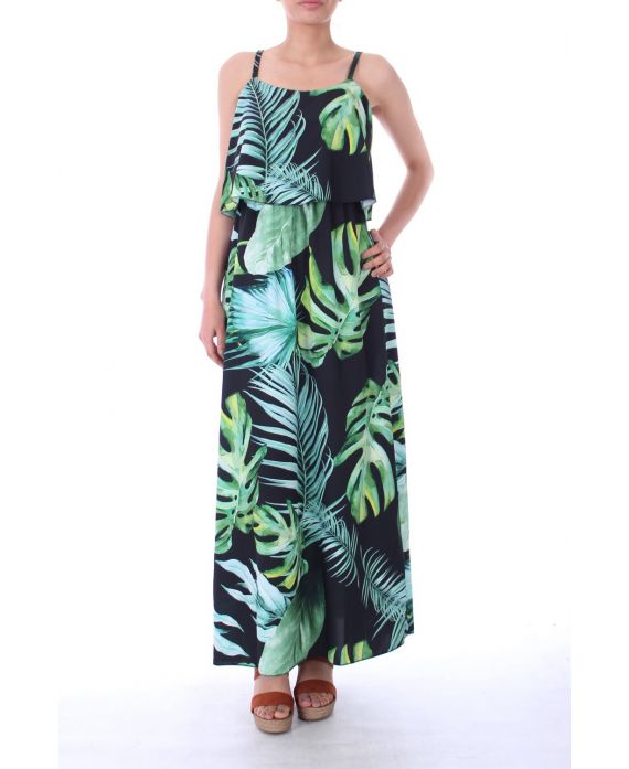 LONG DRESS PRINT TROPICAL 0003 BLACK