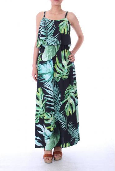 LONG DRESS PRINT TROPICAL 0003 BLACK