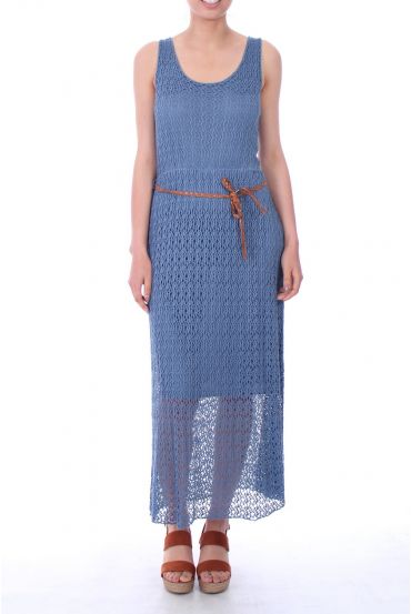 ROBE LONGUE AJOUREE 0019 BLEU