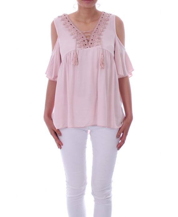 TOP ENCOLURE A LACETS 0043 ROSE