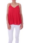 TOP BRETELLES A FLEURS 0046 ROUGE