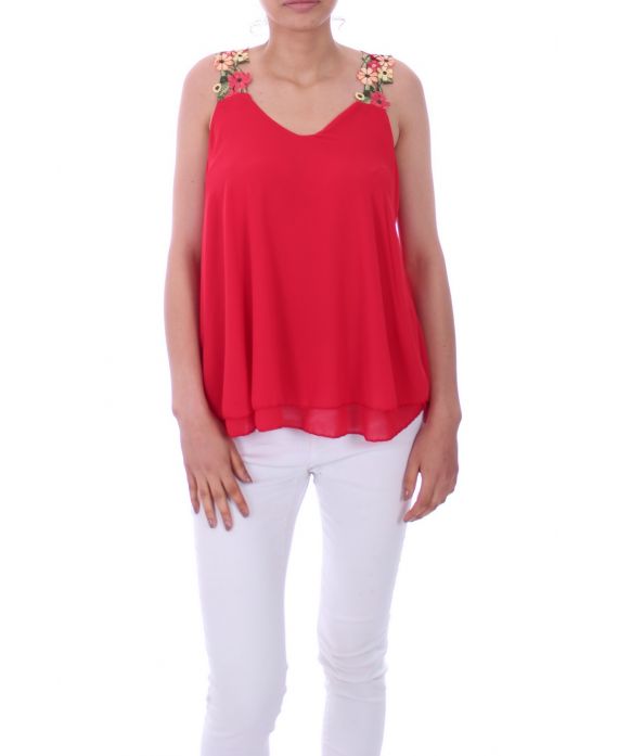 TOP BRETELLES A FLEURS 0046 ROUGE