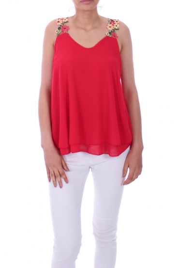 TOP BRETELLES A FLEURS 0046 ROUGE