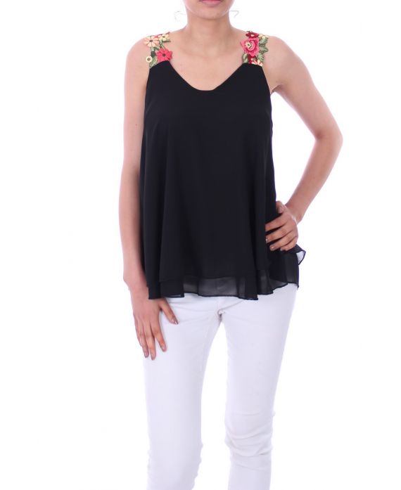 TOP BRETELLES A FLEURS 0046 NOIR