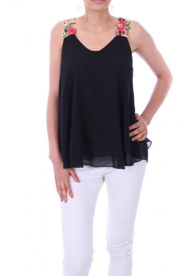 TOP BRETELLES A FLEURS 0046 NOIR