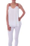 TOP BRETELLES A FLEURS 0046 BLANC