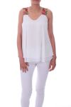 TOP BRETELLES A FLEURS 0046 BLANC