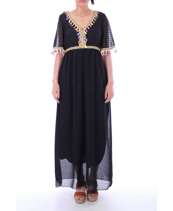 LONG DRESS HAS POM POMS 0052 NOIR BOHEME www.grossiste pret a