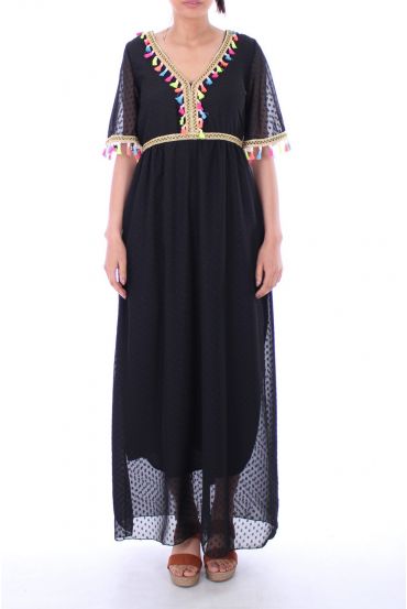 LONG DRESS HAS POM-POMS 0052 NOIR - BOHEME