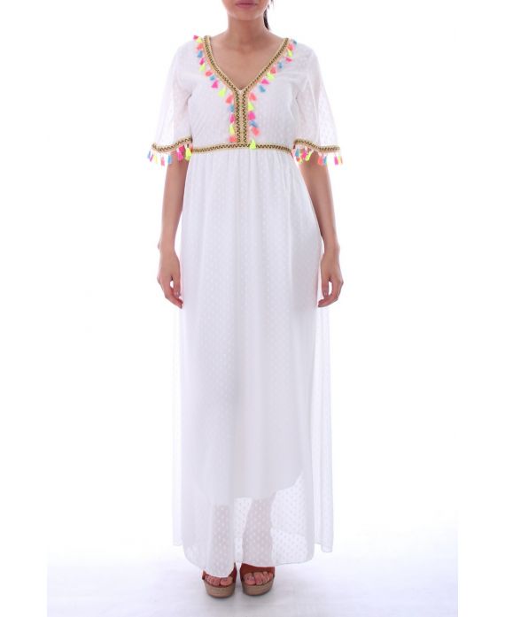 LONG DRESS HAS POM-POMS 0052 BLANC - BOHEME