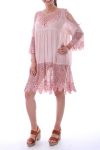 ROBE EMPIECEMENT DENTELLE PERLES 0035 ROSE - BOHEME