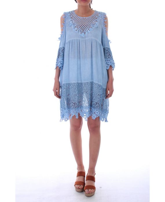 DRESS EMPIECEMENT LACE PEARLS 0035 BLEU - BOHEME