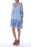 DRESS EMPIECEMENT LACE PEARLS 0035 BLEU - BOHEME