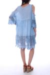 DRESS EMPIECEMENT LACE PEARLS 0035 BLEU - BOHEME