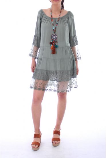 TUNIC DRESS LACE 0051 MILITARY GREEN - BOHEME