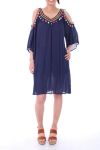 DRESS HAS POM-POMS 0034 NAVY BLUE - BOHEME