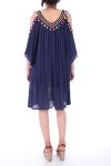 DRESS HAS POM-POMS 0034 NAVY BLUE - BOHEME