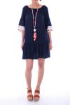 DRESS HAS POM-POMS 0055 NAVY BLUE - BOHEME