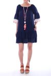 DRESS HAS POM-POMS 0055 NAVY BLUE - BOHEME