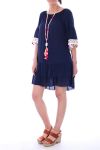 DRESS HAS POM-POMS 0055 NAVY BLUE - BOHEME