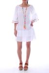 VESTIDO TIENE POM-POMS 0055 BLANC - BOHEME