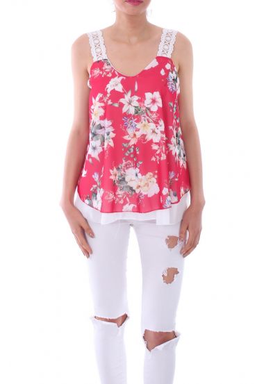 TOP MIT SPITZEN UND BLUMEN 0086 ROT