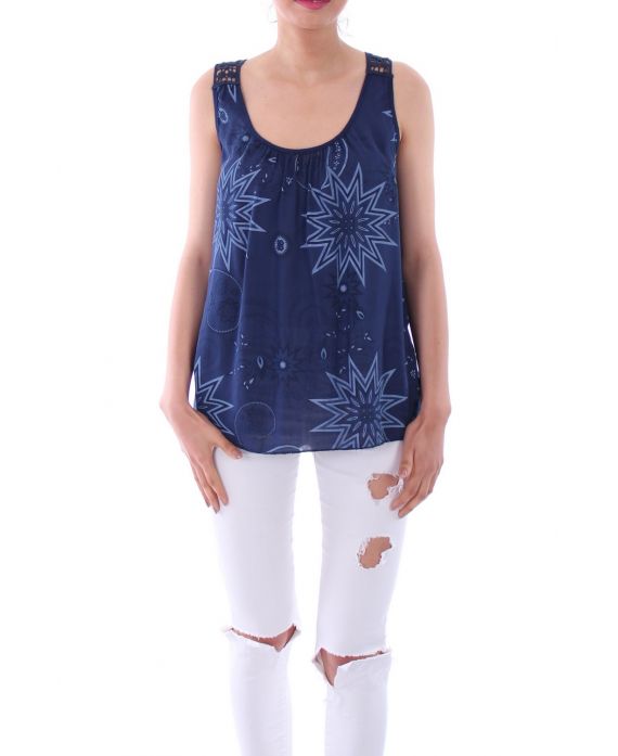 TOP PRINT BACK LACE 0114 BLAUW