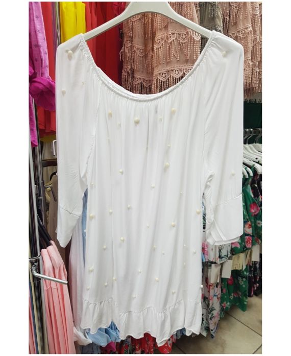 TUNIC BEADED NECKLINE ELASTIQUEE 9134 WHITE