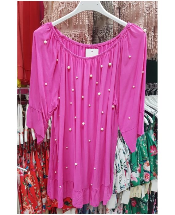 TUNIC BEADED NECKLINE ELASTIQUEE 9134 FUSHIA