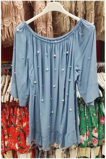 TUNIC BEADED NECKLINE ELASTIQUEE 9134 BLUE