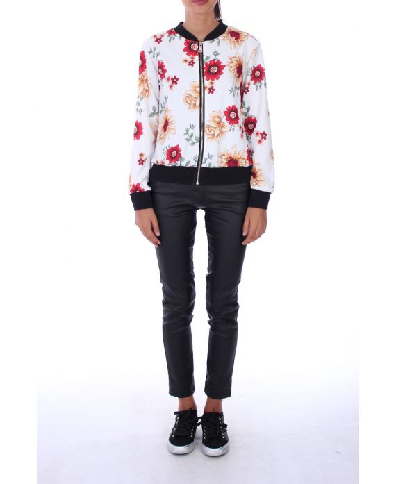 BOMBER IMPRIME 0174 FLEURS BLANC