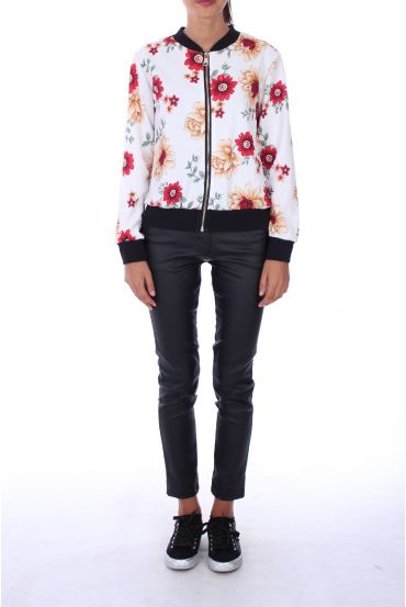 BOMBER IMPRIME 0174 FLEURS BLANC