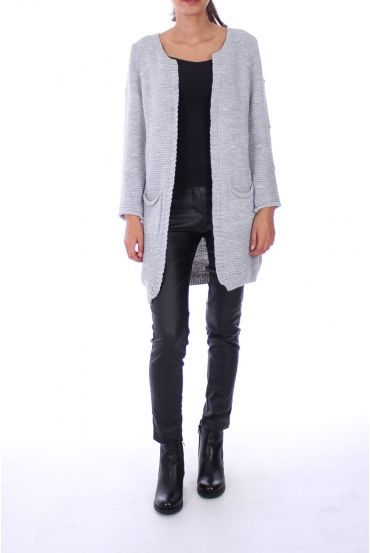 GILET LONG POCHES 0203 GRIS