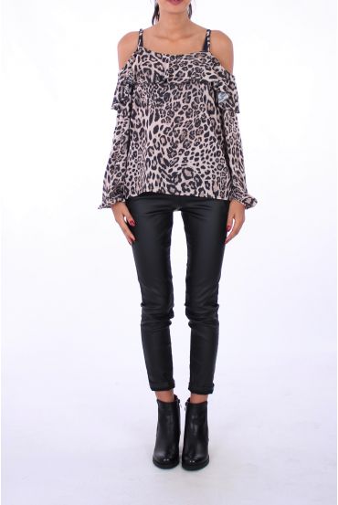 TOP OFFENEN SCHULTERN UND LEOPARD