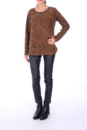 PULL IMPRIME GEOMETRIQUE 0227 MOUTARDE