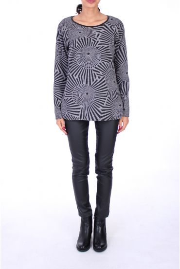 PULL IMPRIME GEOMETRIQUE 0227 NOIR