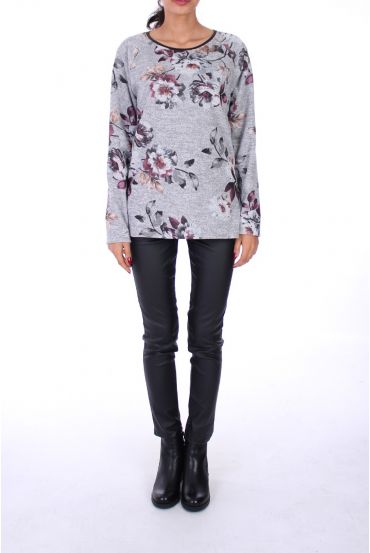 PULL IMPRIME FLEURS 0230 GRIS CLAIR