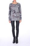 PULL IMPRIME FLEURS 0230 GRIS FONCE