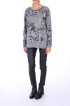 PULL IMPRIME FLEURS 0230 GRIS FONCE