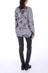 PULL IMPRIME FLEURS 0230 GRIS FONCE