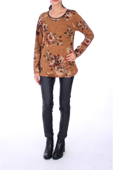 PULL IMPRIME FLEURS 0230 MOUTARDE