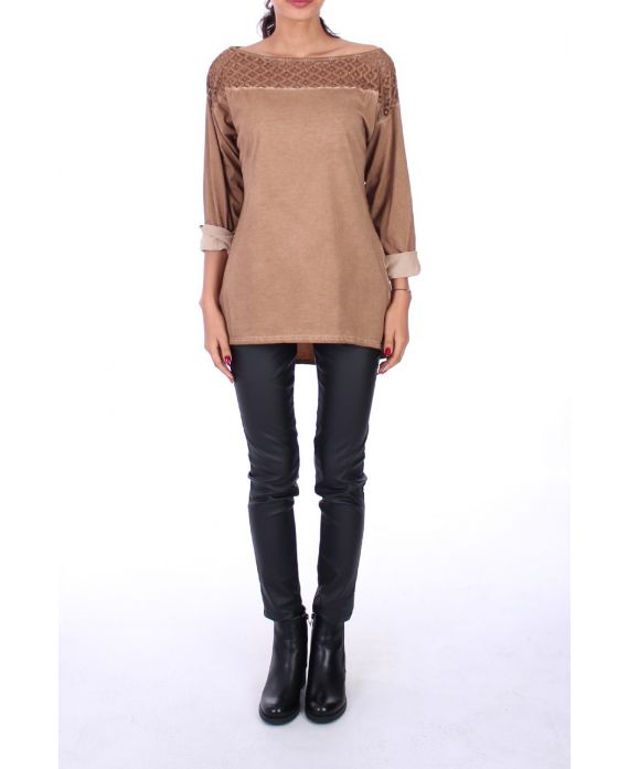 T-SHIRT IN PIZZO 0232 CAMMELLO