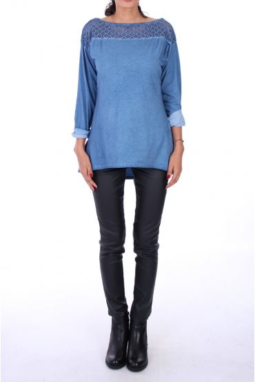 T-SHIRT IN PIZZO 0232 BLU