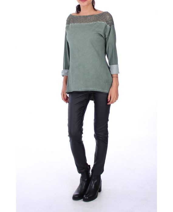 T-SHIRT IN PIZZO 0232 KHAKI