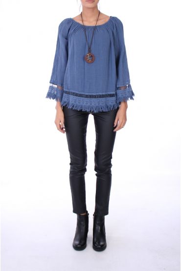 TUNIC BOHEME + NECKLACE 0277 BLUE