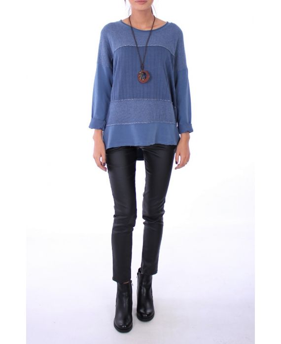 PULL MIX MATIERES + COLLIER 0281 BLEU