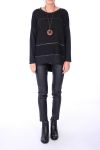 PULL MIX MATIERES + COLLIER 0281 NOIR