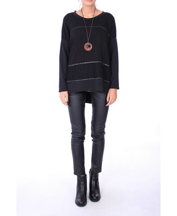 PULL MIX MATIERES + COLLIER 0281 NOIR