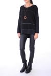 PULL MIX MATIERES + COLLIER 0281 NOIR