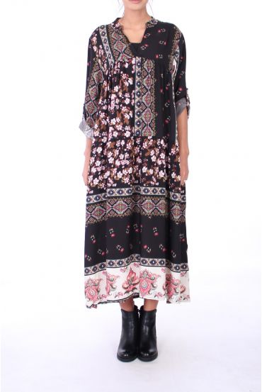 LONG DRESS FLOWERS 0274 BLACK